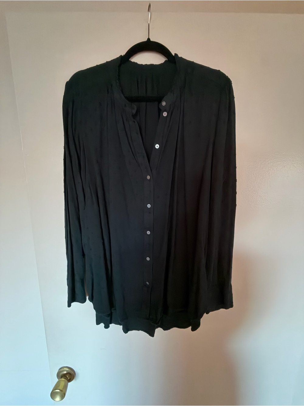 Dark Green Long-Sleeve Button Front Women's Top